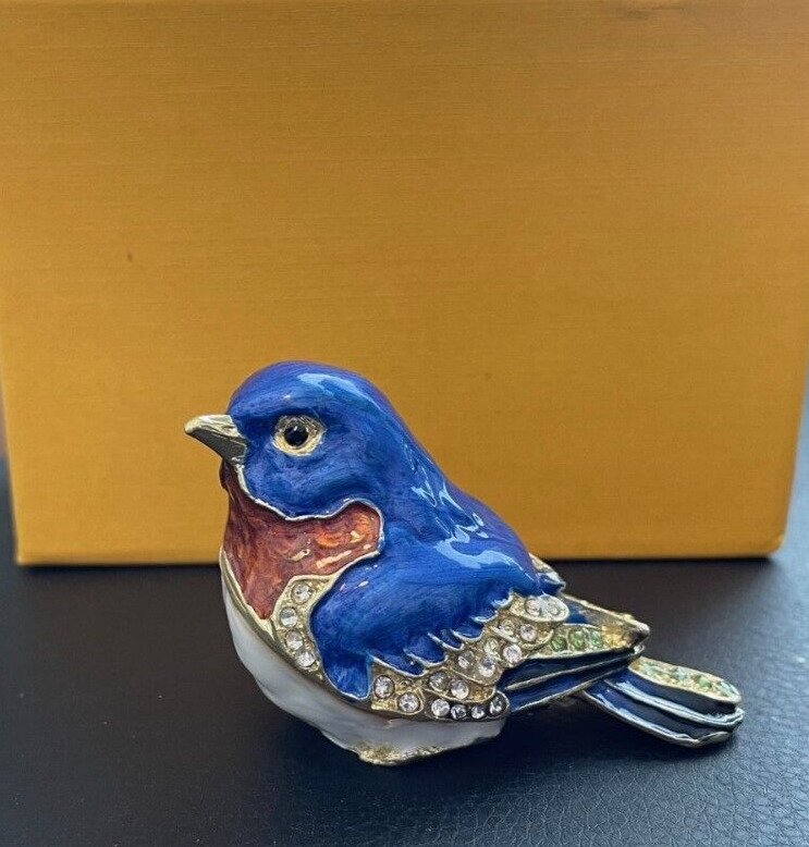 Blue Bird Trinket Box, jeweled, enameled, Beautiful  NIB