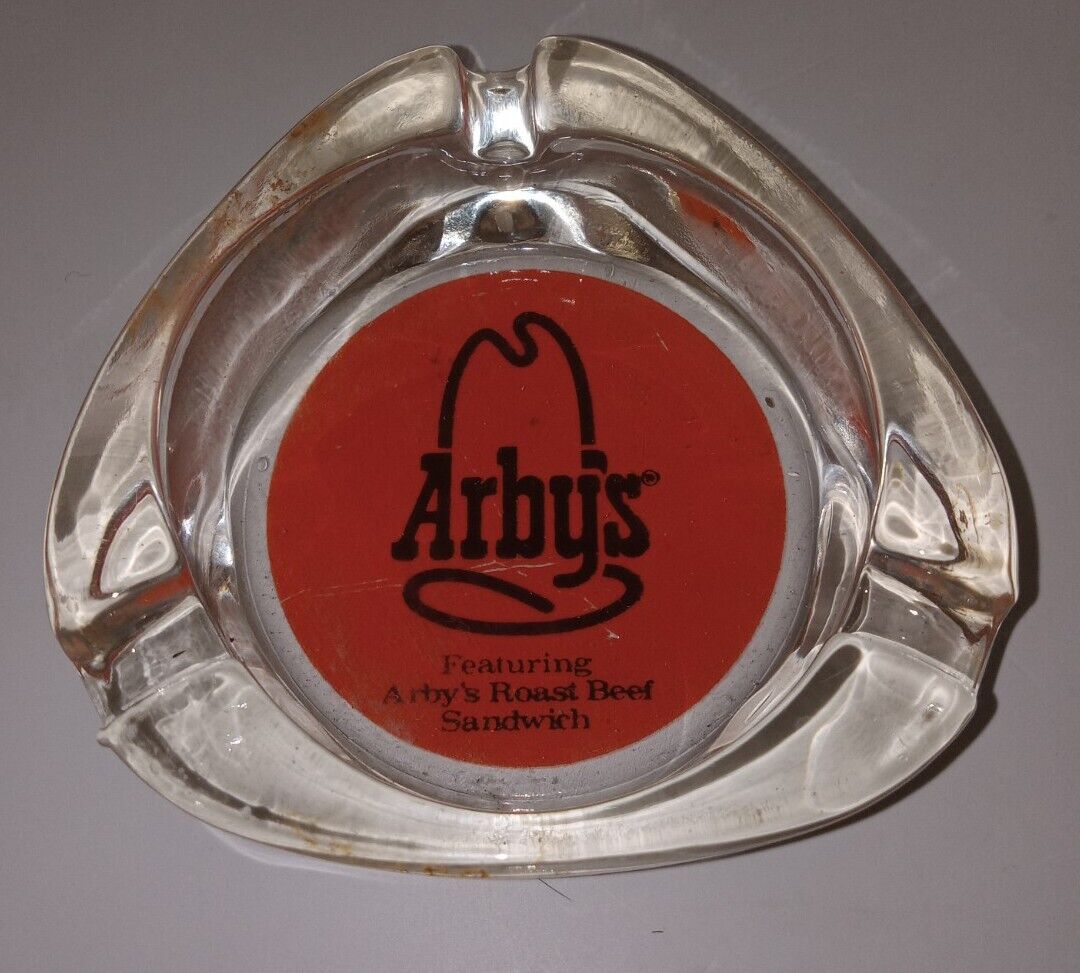 Original Vintage Glass ARBY\'S Ashtray Orange Cowboy Hat Logo