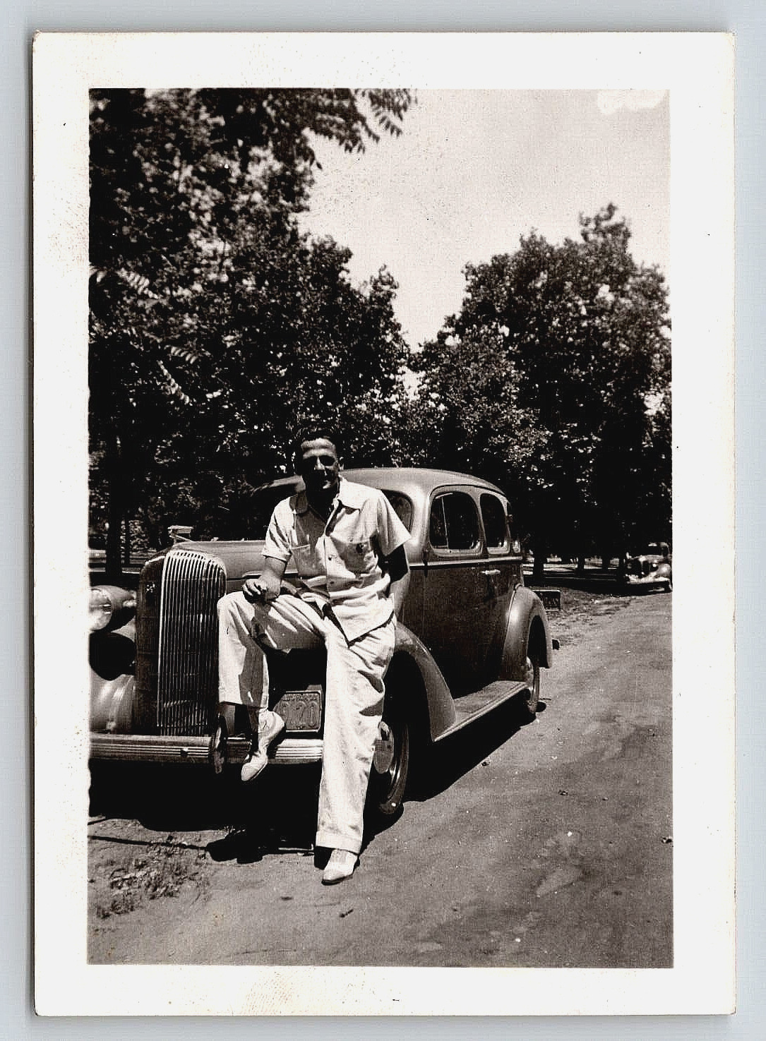 Original Old Vintage Antique Photo Picture Image Gentleman Sitting On Car 1930\'s