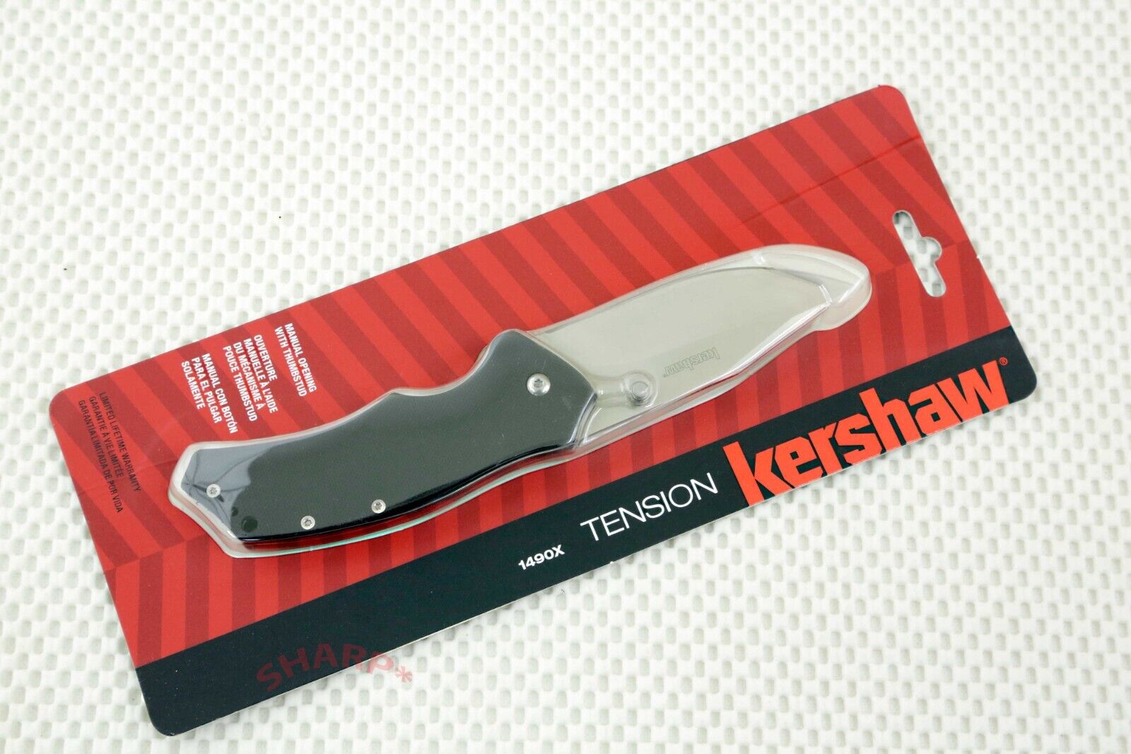# Kershaw 1490 Tension Pocket Knife Linerlock Black G10 Stainless Mew on Card