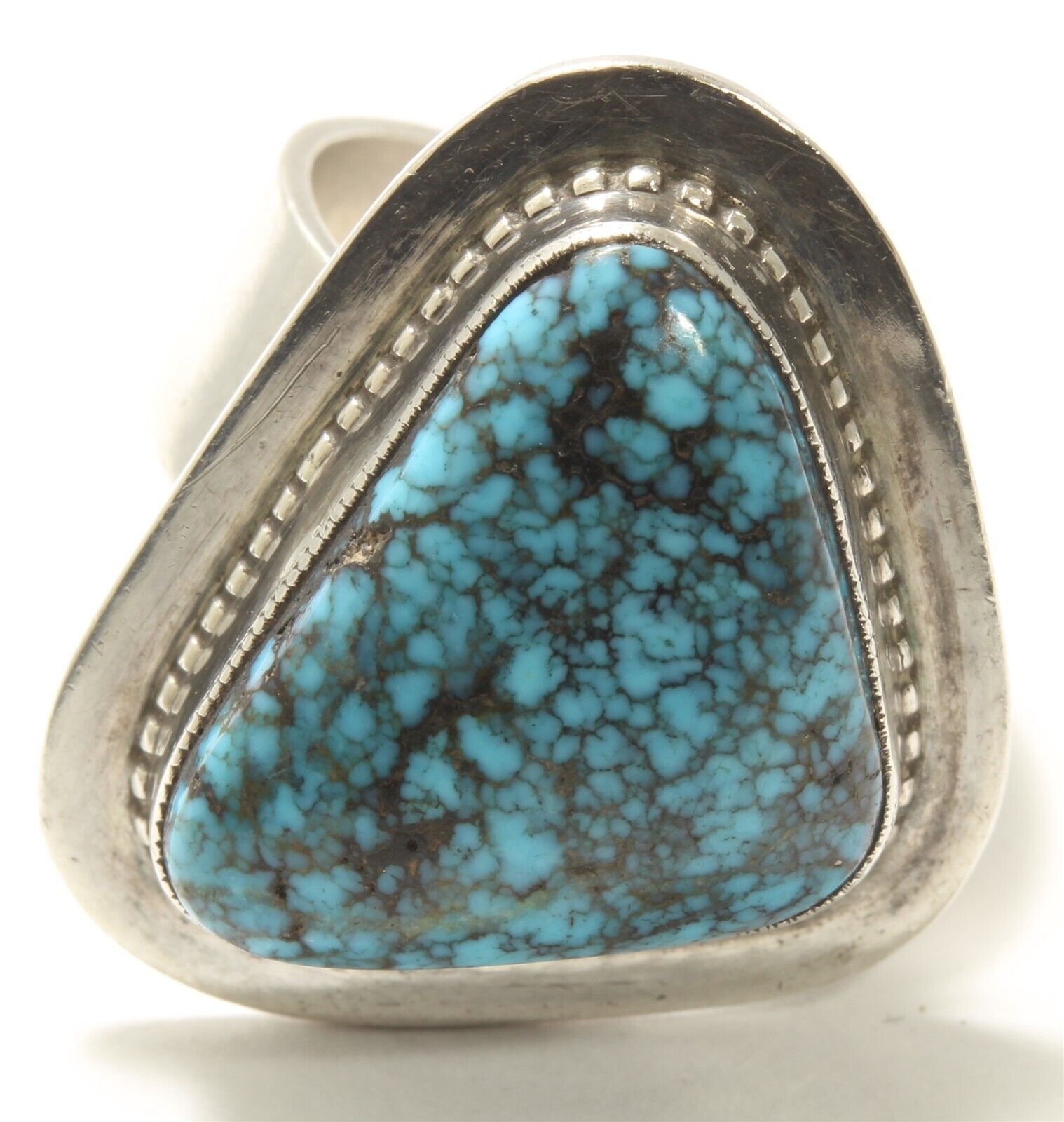 Vintage Navajo Sterling Silver SIGNED Spiderweb Blue Turquoise Ring Sz7/7.25