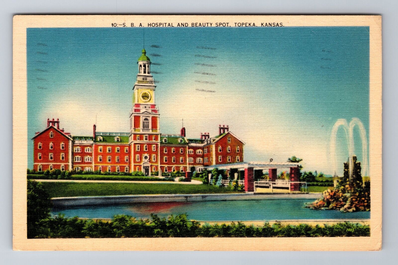 Topeka KS-Kansas, SBA Hospital And Beauty Spot, Antique, Vintage c1942 Postcard