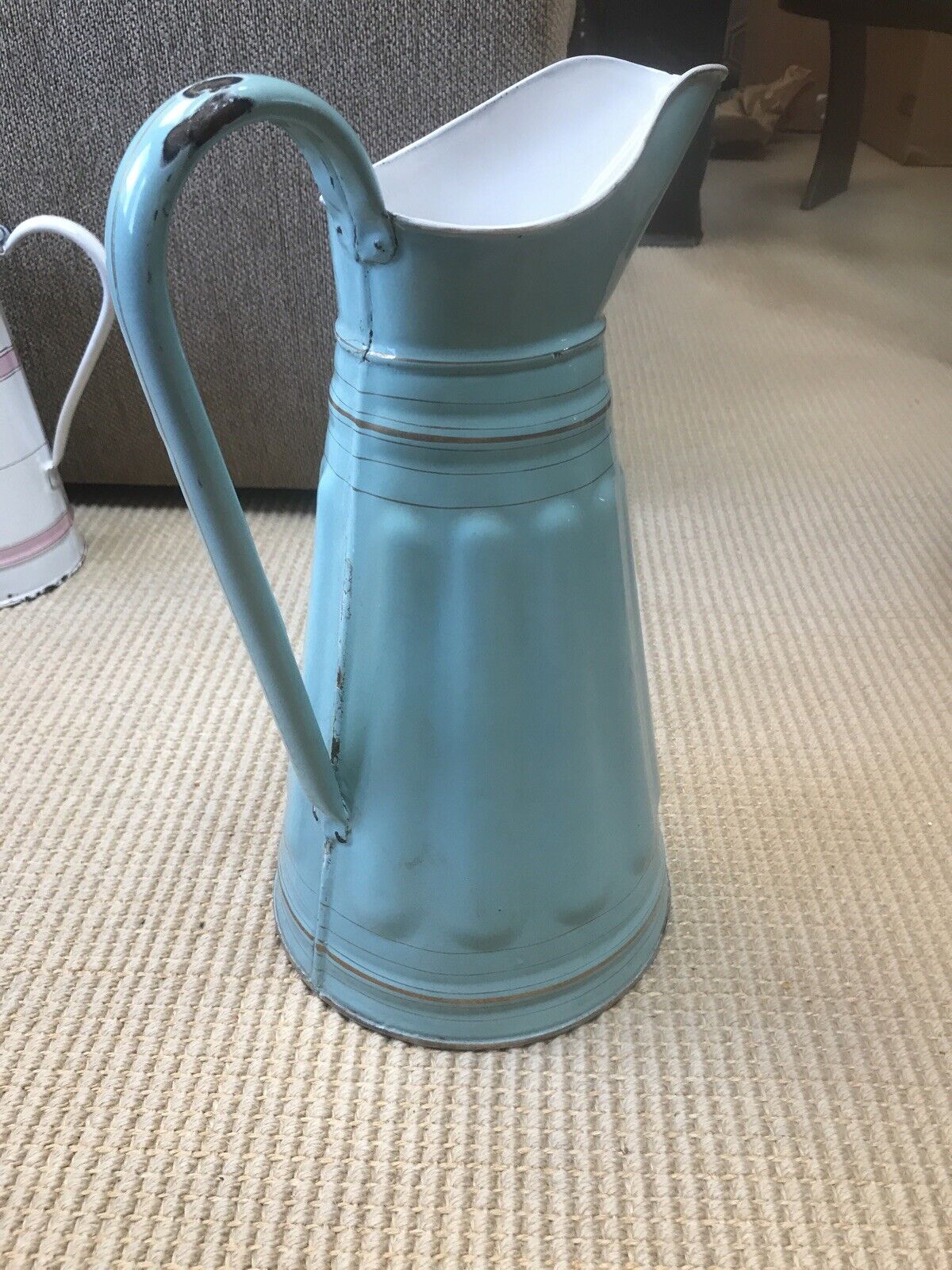 CLEARANCE ITEM-----AQUA FRENCH ENAMELWARE BODY PITCHER