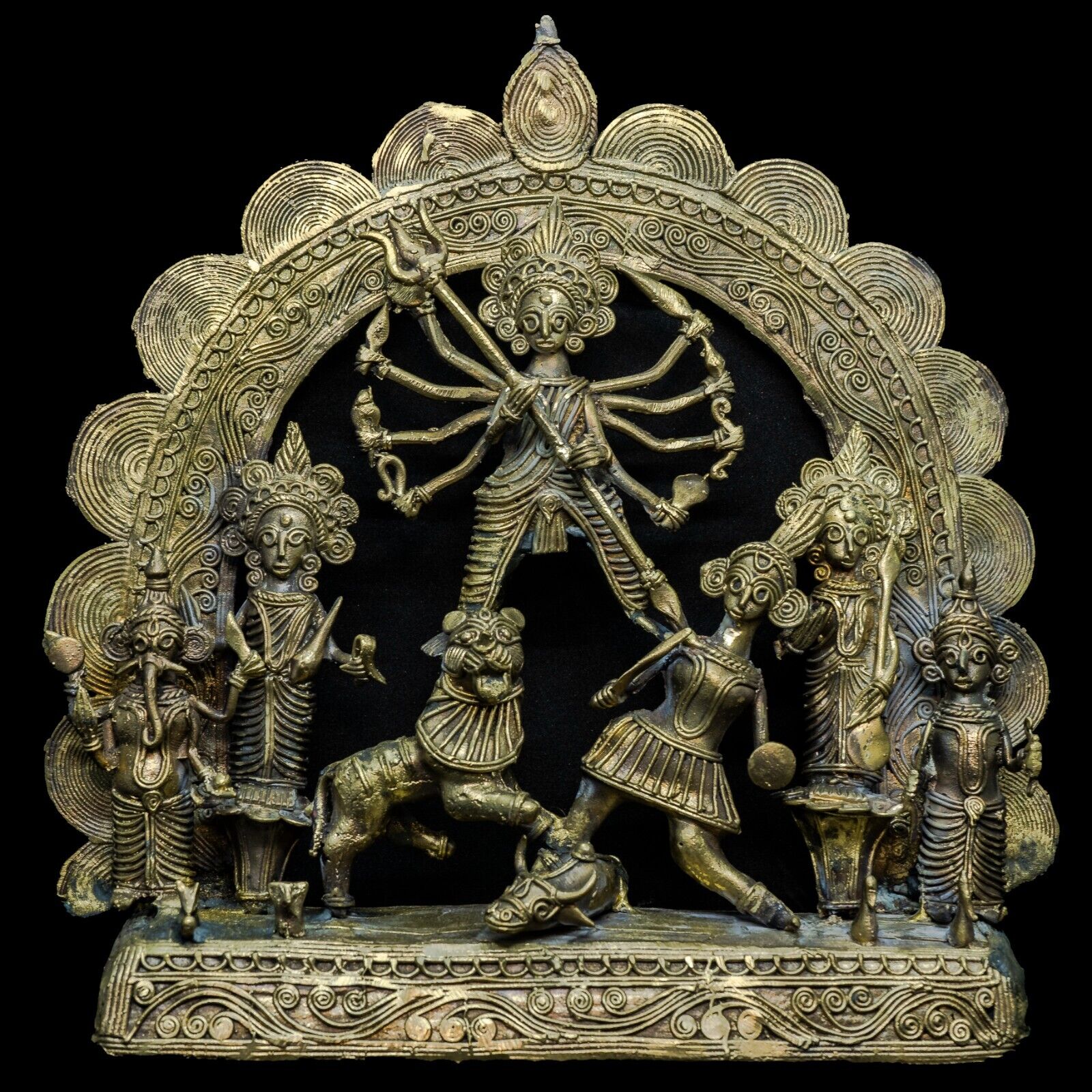 Dhokra Tribal Art Durga Maa Brass Statue Bengali Hindu Goddess Statue Folk Art