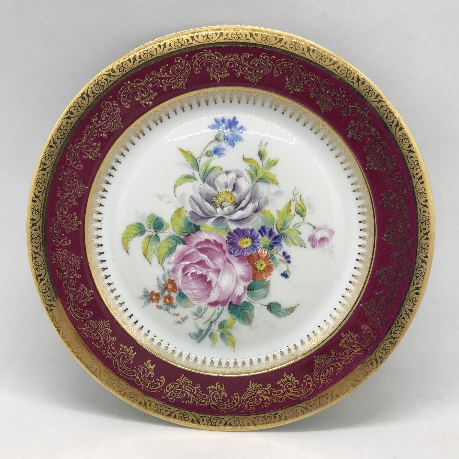 FAB Vintage Lazeyras Limoges France Handpainted Floral Plate Signed M.Yoss 7.5”D
