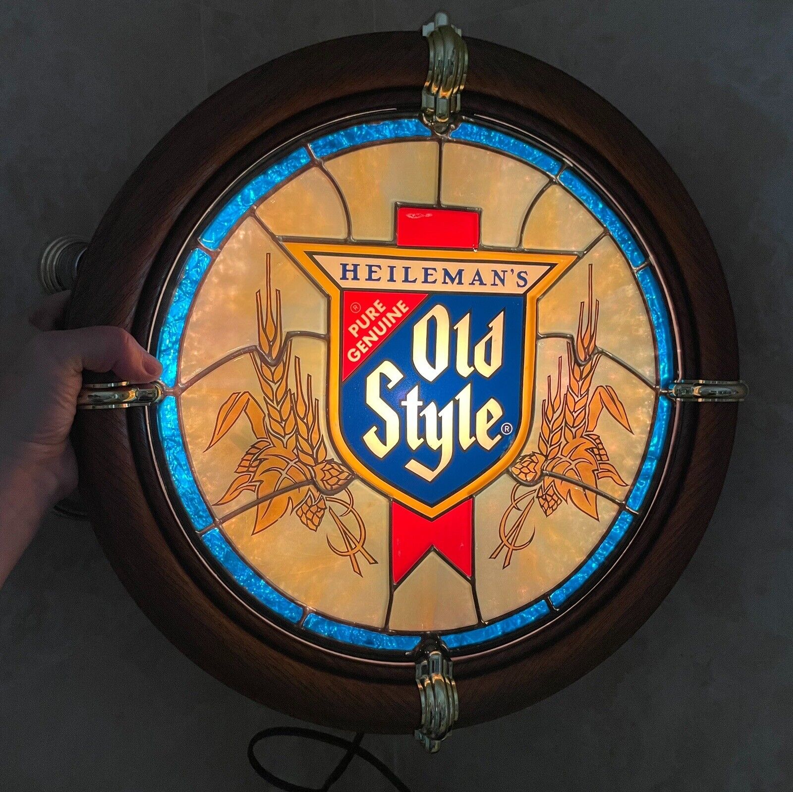 Works Vintage Heileman’s Old Style Beer Light Sign 16” Faux Stained Glass