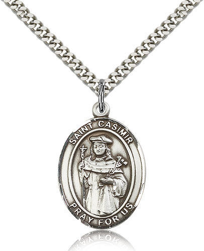 Saint Casimir Of Poland Medal For Men - .925 Sterling Silver Necklace On 24 ...