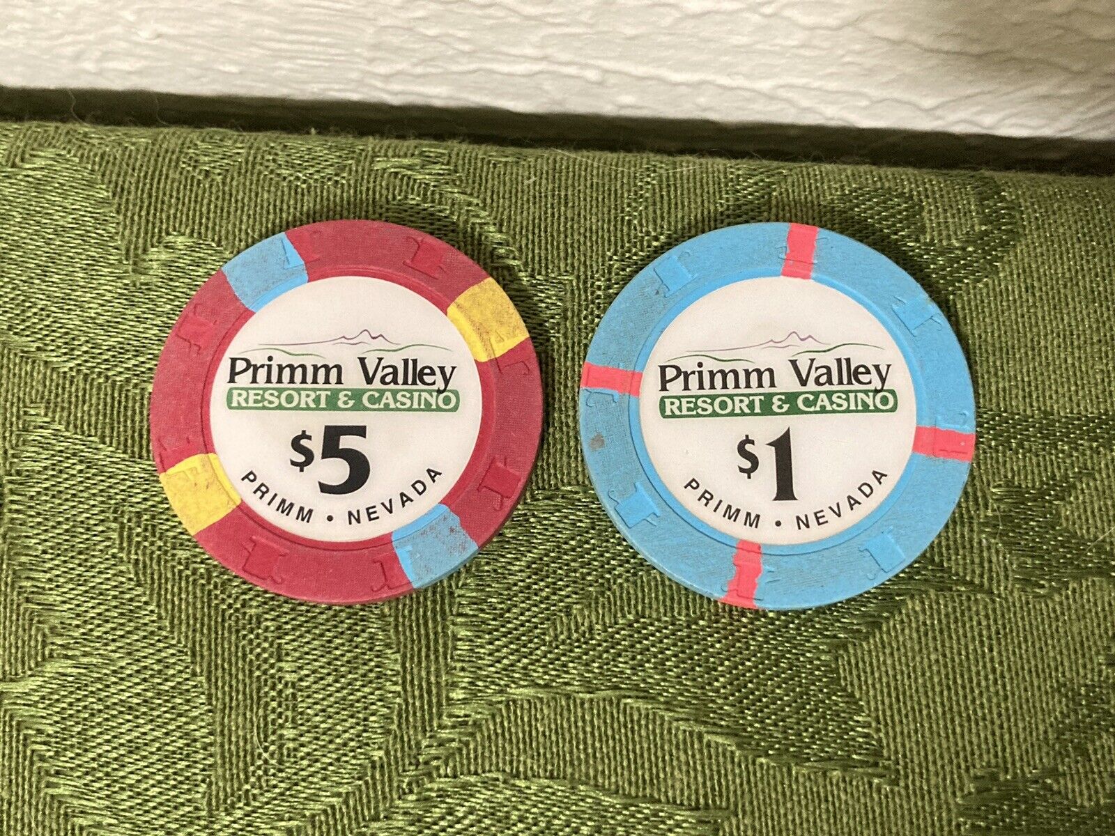 Lot Of 2 Primm Valley $5 & $1 Casino Poker Chip Primm NV Nevada