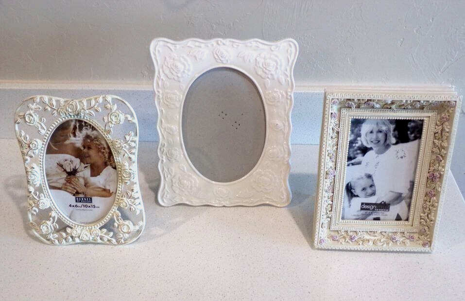 Set of 3 Beautiful Ornate White Picture Frames