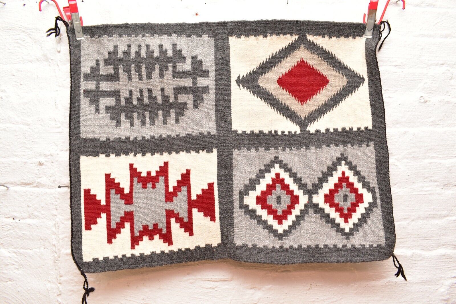 Atq Navajo Rug native american indian Textile VTG WEAVING 4 Panel Unique 28x20