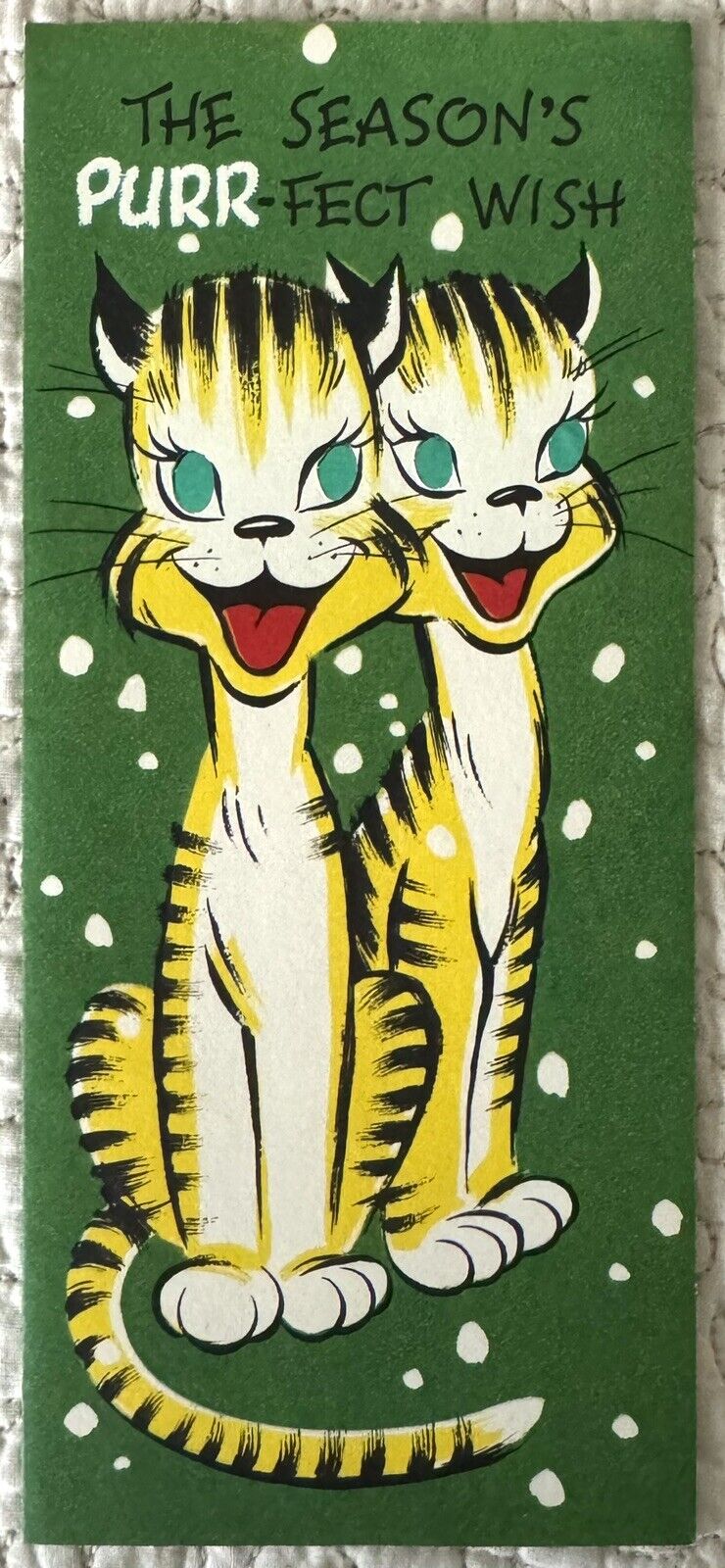 Unused Christmas Cats Kitten Pair Purrfect Wish Vtg Greeting Card 1950s 1960s