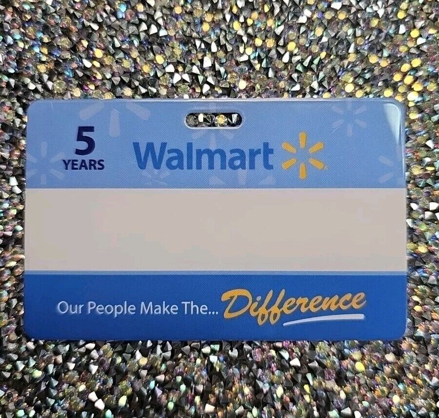 Brand New Never Worn Walmart Name Badge Blue And White 5 Years Of Service 