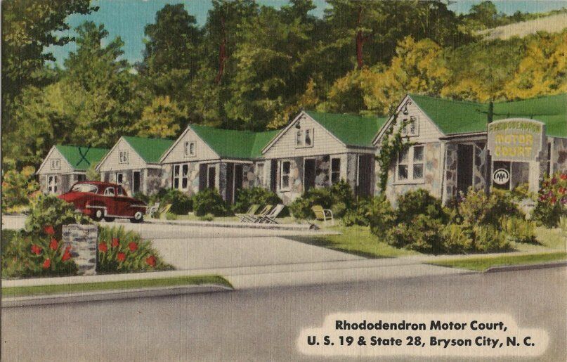 Vintage Postcard - Rhododendron Motor Court - Bryson City NC