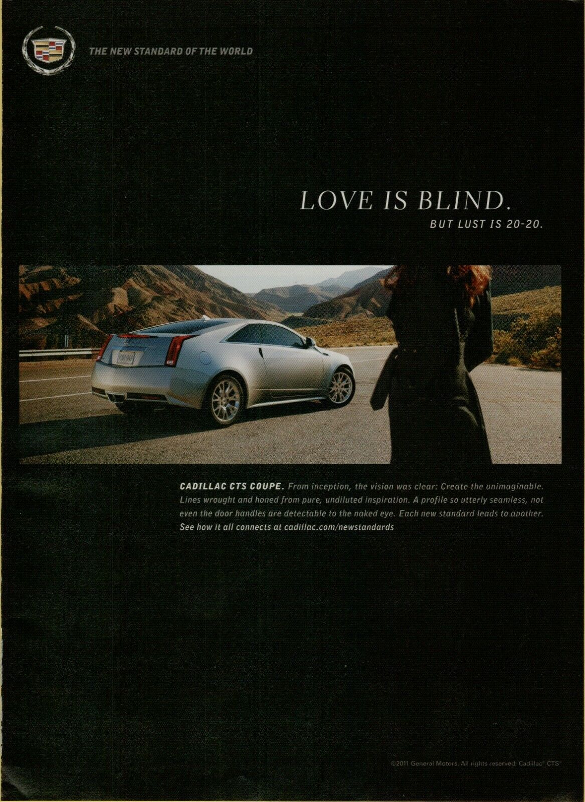2011 Cadillac CTS Coupe Love is Blind Lust is 20-20 Silver Vintage Print Ad