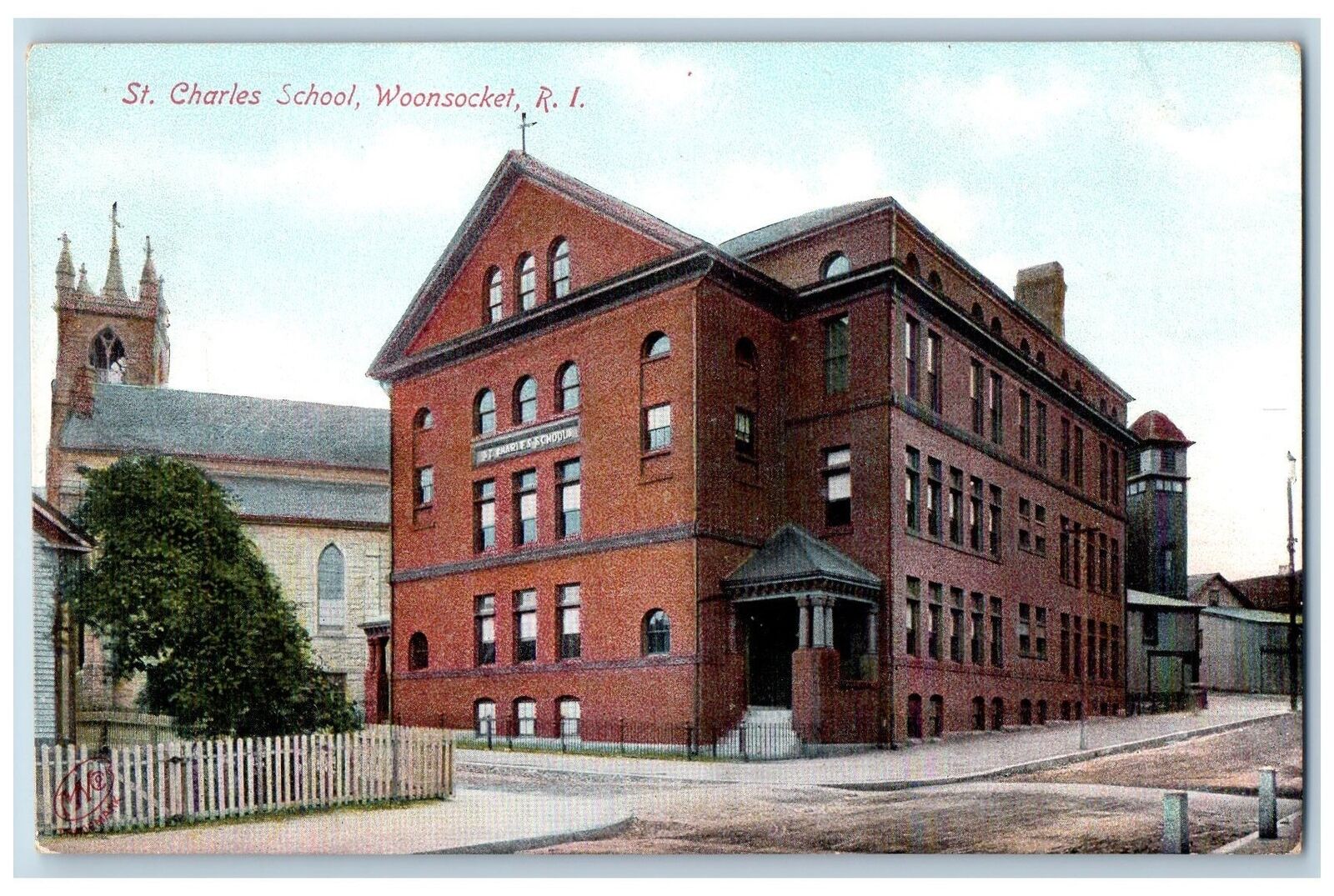 Woonsocket Rhode Island RI Postcard St. Charles School Building Exterior c1905\'s
