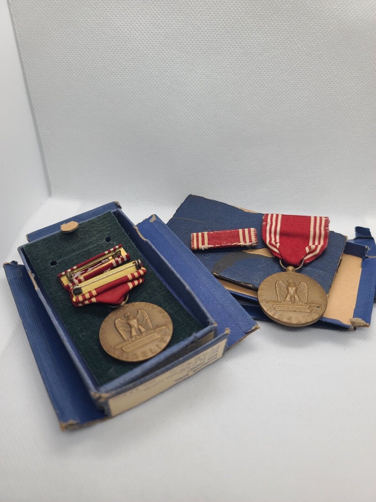 2x WWII Efficiency Honor Fidelity For Good Conduct Medal & Red White Ribbon 