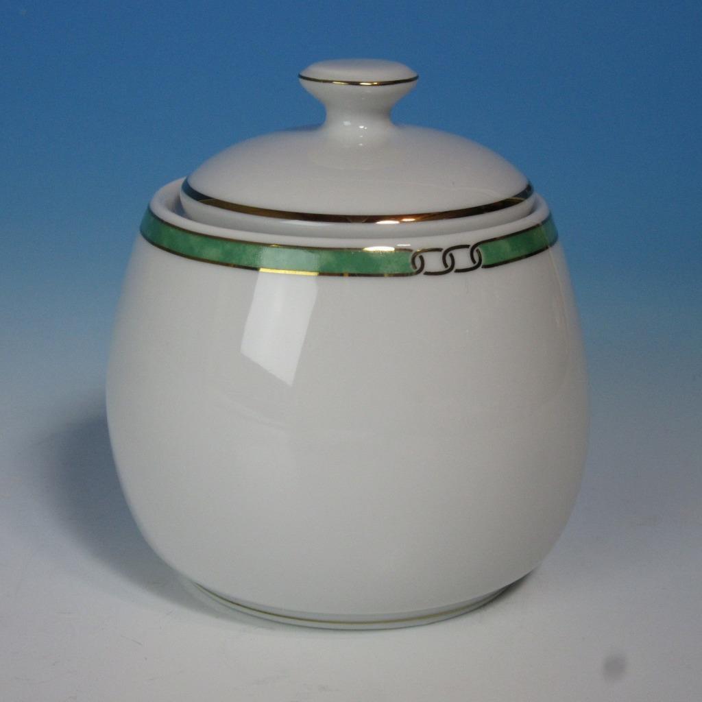 Christofle Porcelain Micro Gold - Alliance Green Covered Sugar Bowl