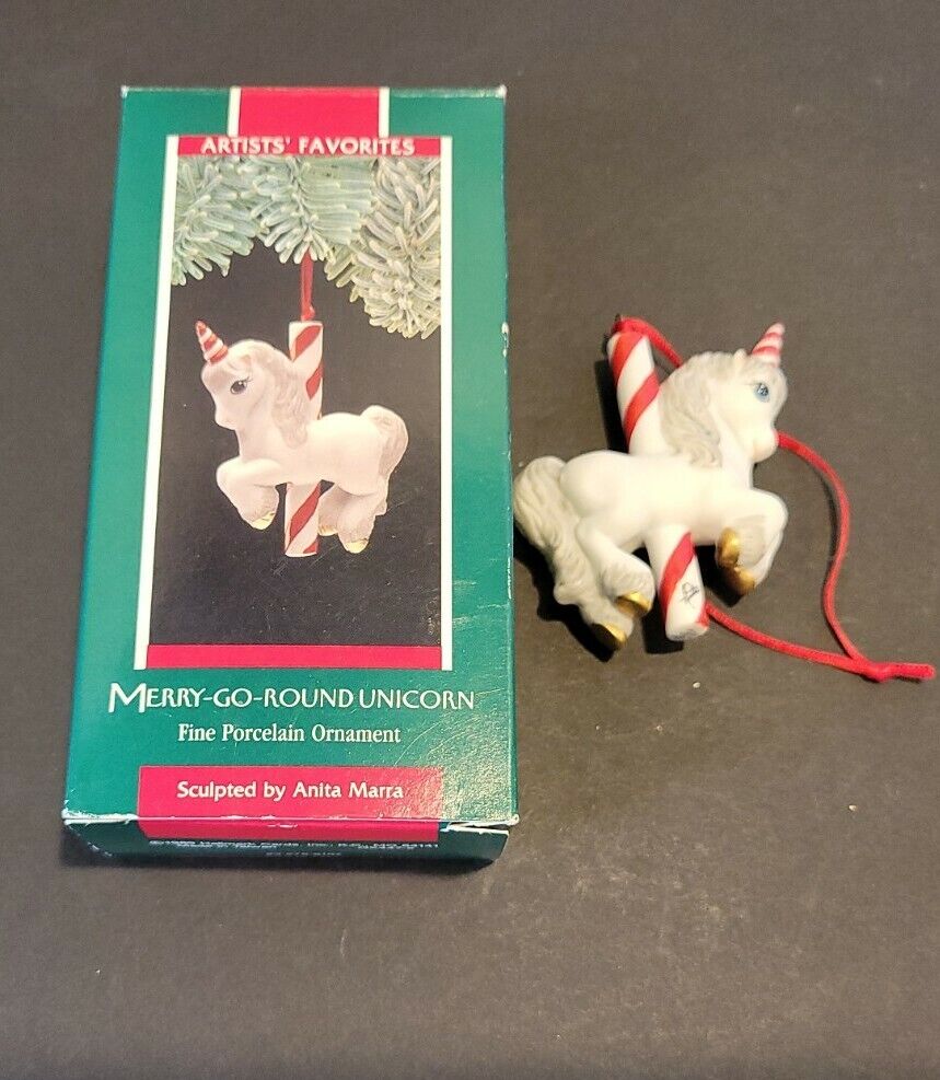 Hallmark Merry Go Round Unicorn Porcelain Christmas Keepsake Ornament 1989