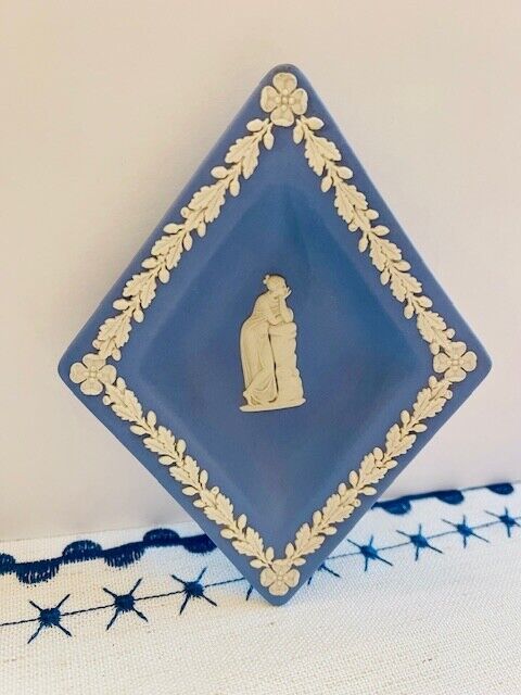 Vintage Wedgwood Goddess Blue Jasperware Diamond Shaped Trinket Dish