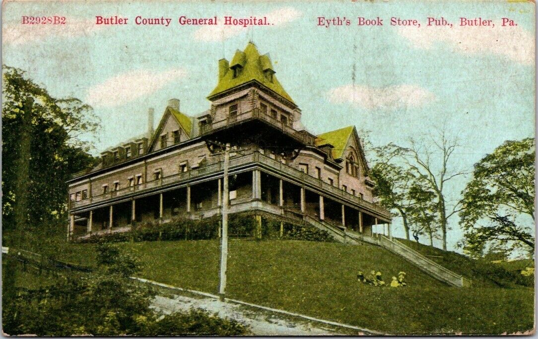 Butler PA County General Hospital 1910 Eyths Book Store Publisher postcard GQ1