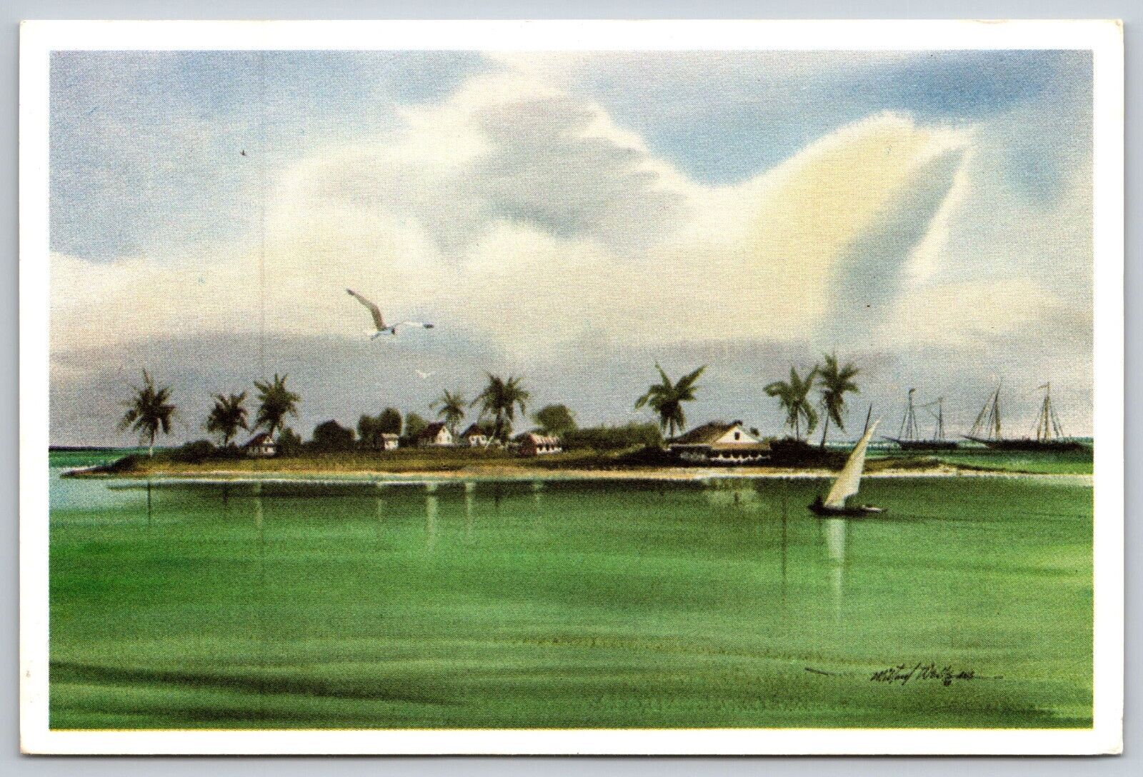 Postcard - Watercolor of Indian Key Islamorada Florida c1983    440