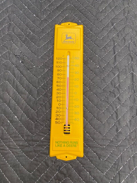 Original NOS Metal 1954 John Deere Ad Wall Thermometer Yellow Run Like A Deere