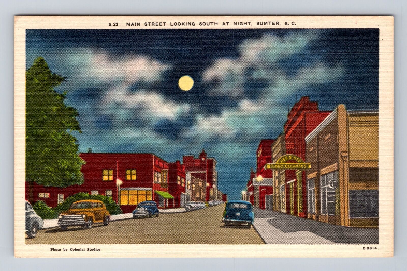 Sumter SC-South Carolina, Main Street Looking South at Night Vintage Postcard