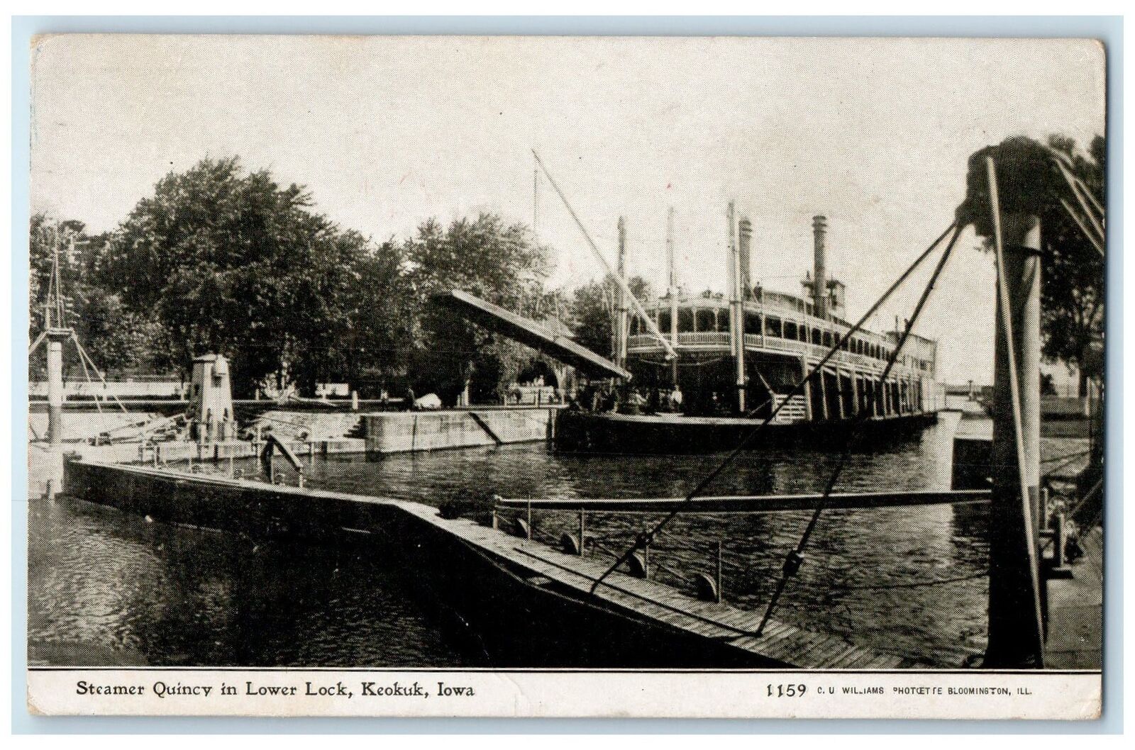 c1910\'s Steamer Quincy In Lower Lock Scene Keokuk Iowa Posted Steamship Postcard