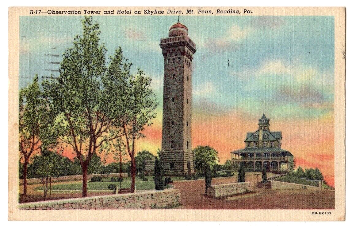 Reading Pennsylvania c1950 Observation Tower, Hotel, Mt. Penn, Skyline Drive