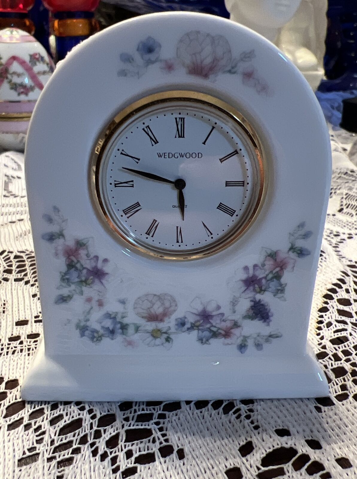 Vtg 1980 Wedgwood \'Angela\' Mini Mantel Clock Bone China. Made in England