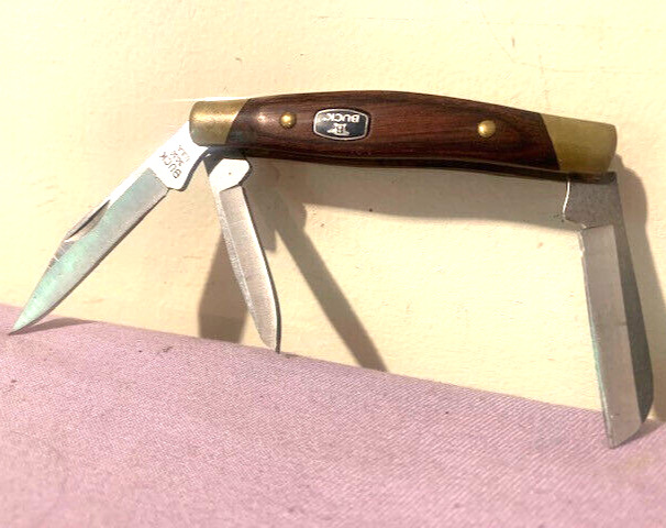 Buck 303 3 Flat Blade Rosewood Handle Stockman Folding Pocket Knife -- New Other