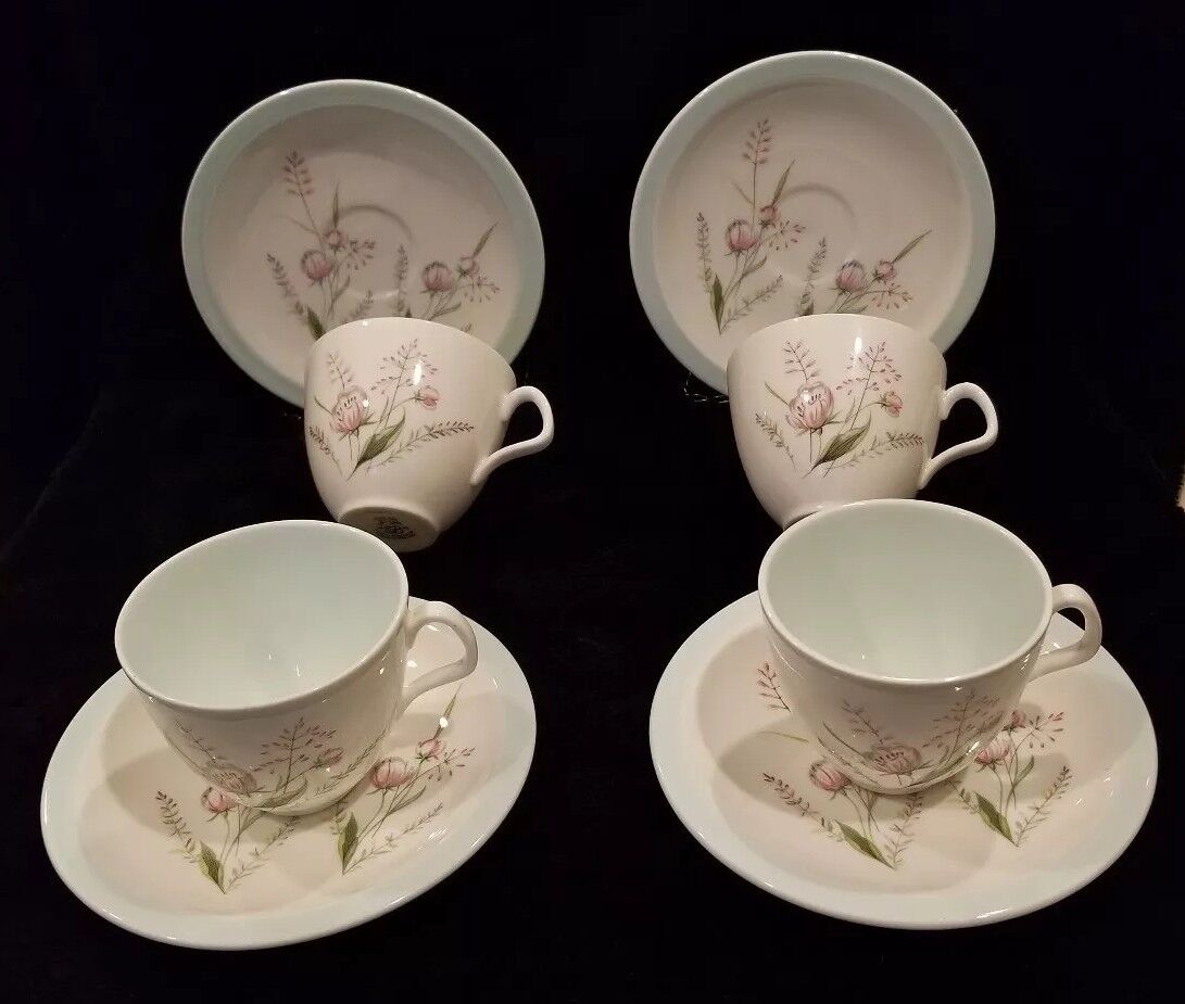 4 1850 EB FOLEY BONE CHINA MADE IN ENGLAND SMALL TEA CUPS AND SAUCERS