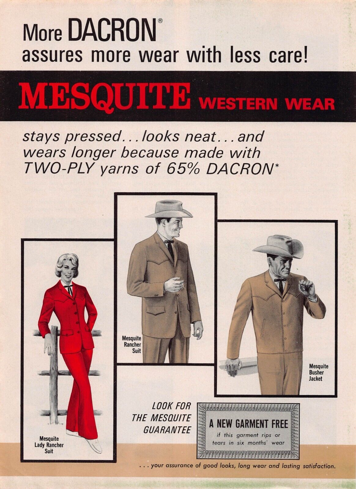 Mesquite Western Wear Cowboy Ranch Rancher Mens Suit Fashion 1960s Vtg Print Ad
