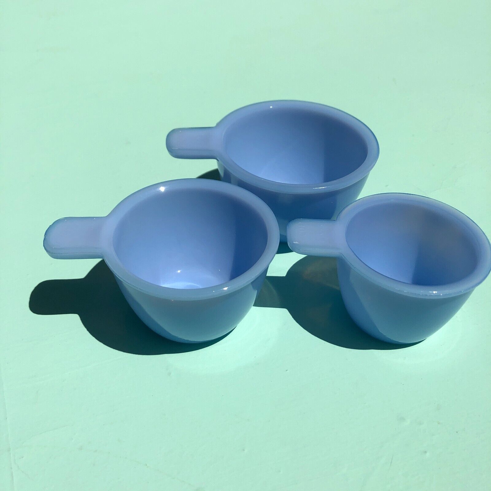 Delphite Blue Set of Measuring Cups 1/2, 1/3, 1/4 Jeannette Glass