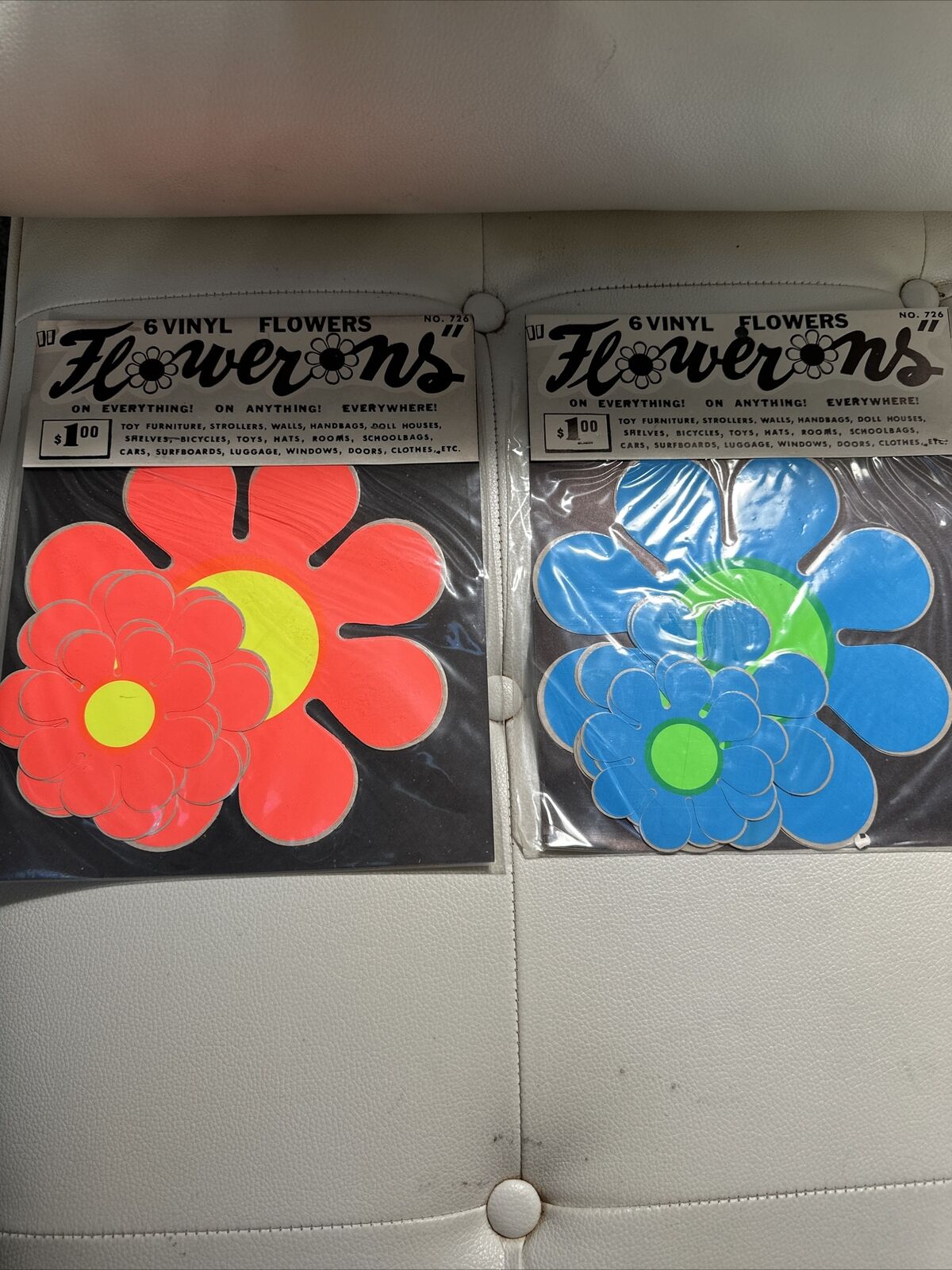 RARE Vintage Flowers 80\'s 70’s or 60’s Stickers Blue & Orange Vinyl Lot of 2