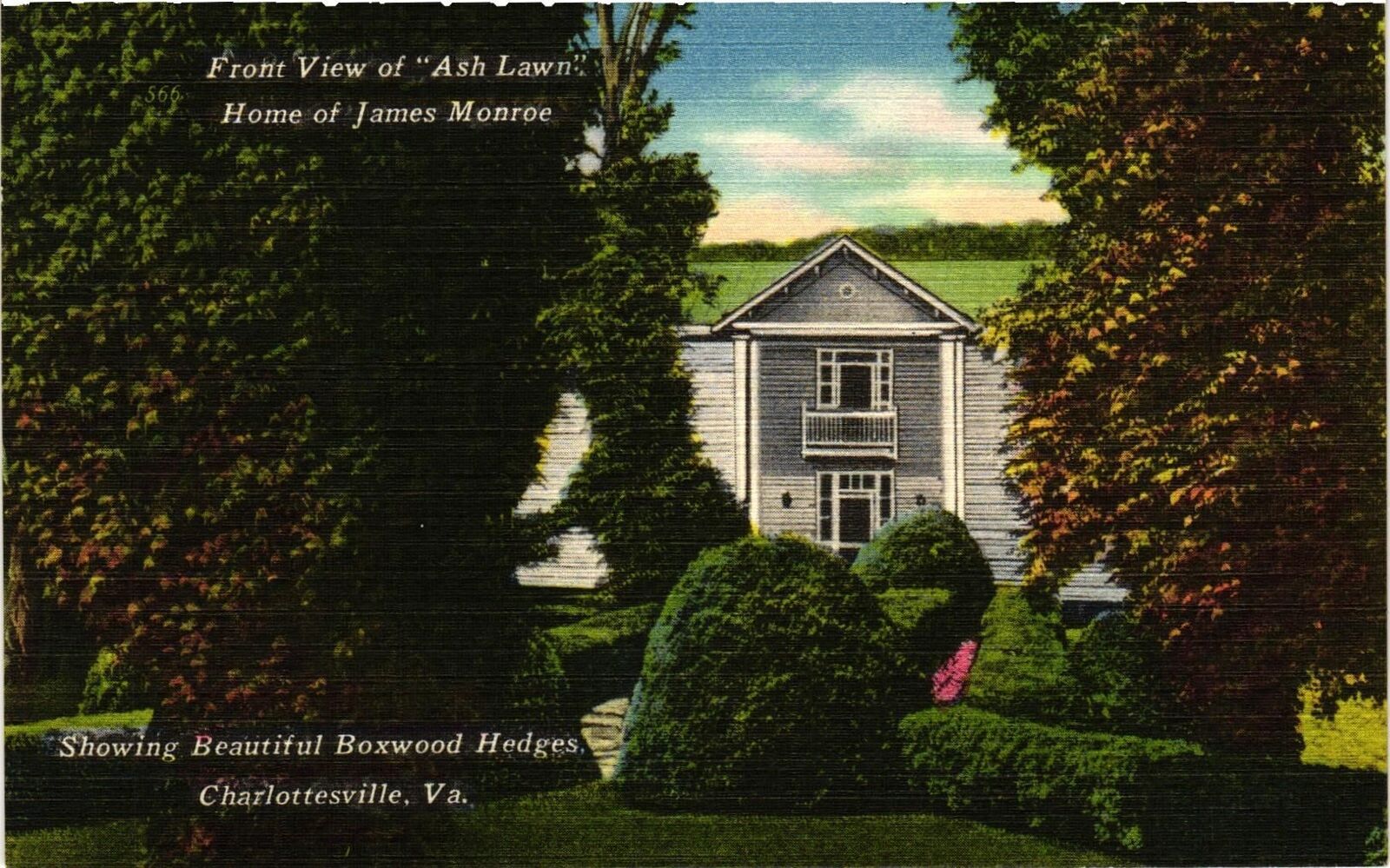 Vintage Postcard- FRONT VIEW OF ASH LAWN, HOME OF JAMES MONROE, CHARLOTTESVILLE,