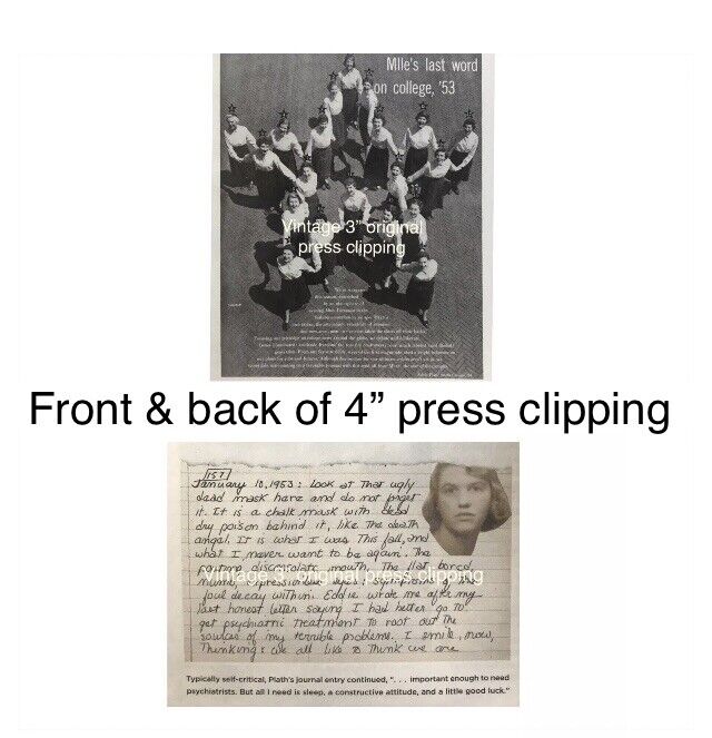 Sylvia Plath EDITORIAL CLIPPING 4” X 4” School Photo+ Journal Excerpt Front Back