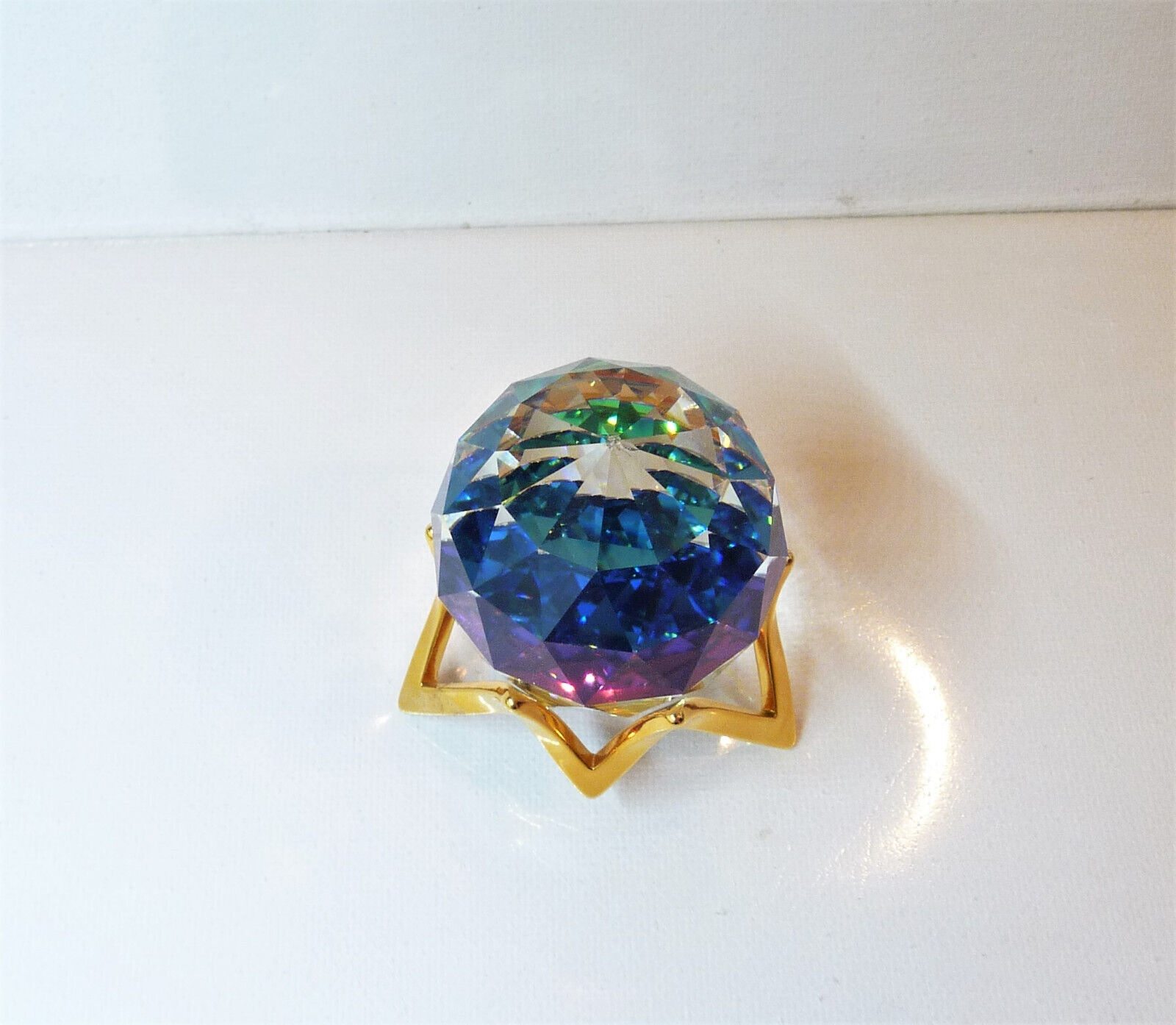 Round Crystal Ball Paperweight 40mm, Blue Tones w/Gold Stand
