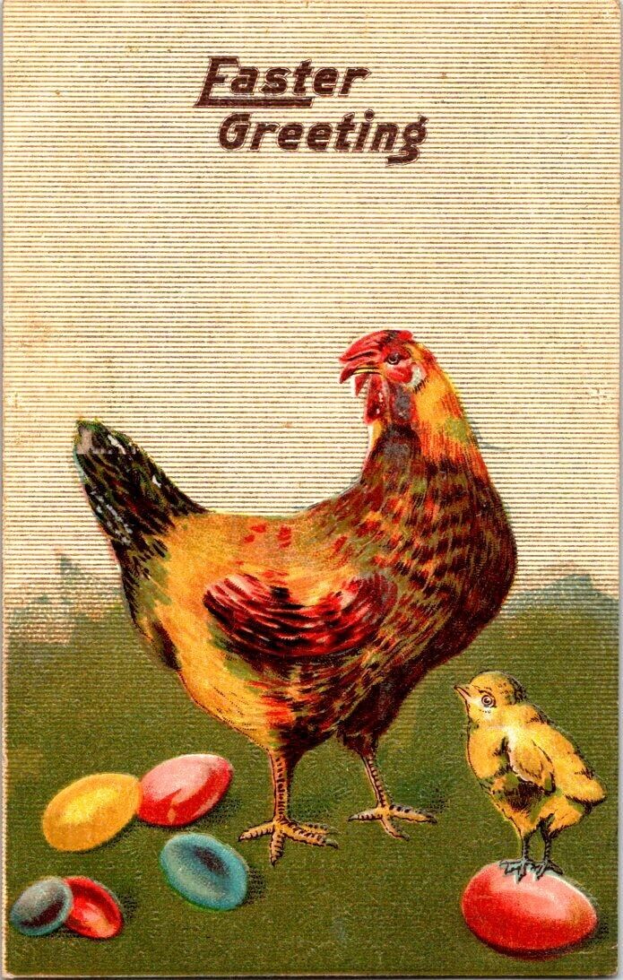 c.1910 Easter Greetings Postcard Rooster & Chick Conotton OH Postmark