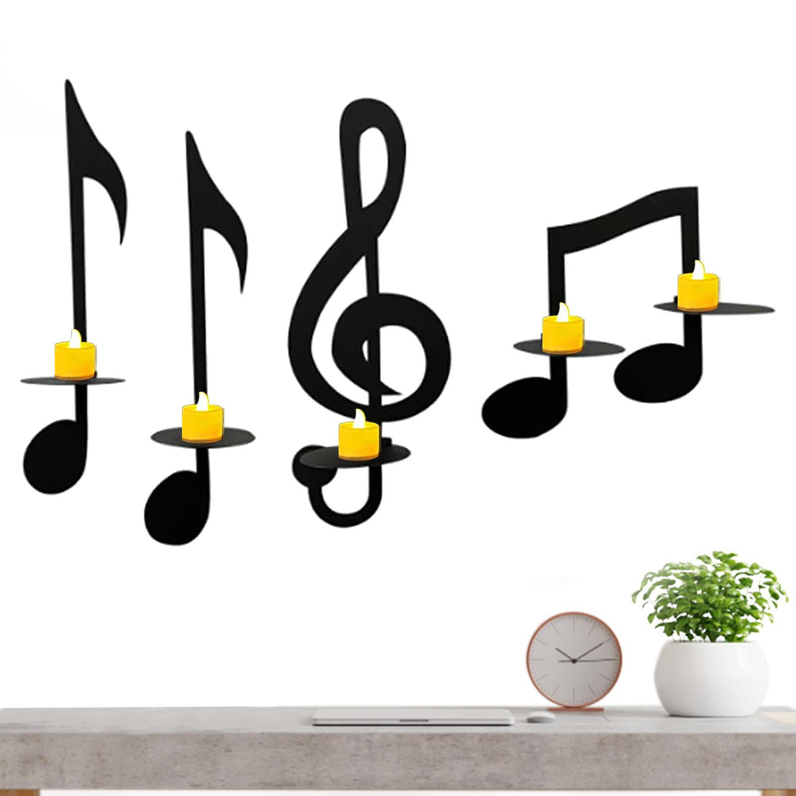 Black Music Note Wall Sconce Metal Wall Sconce Candle Holder Set Of 4 Decoration