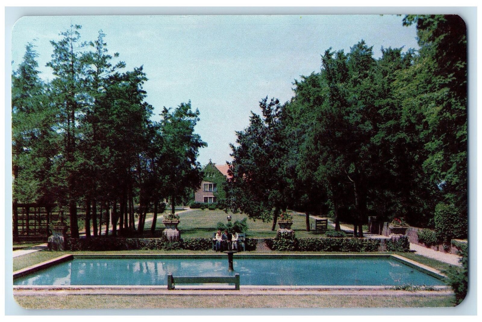 Vista From Administration Building Front Campus Pool Scene Columbus IN Postcard