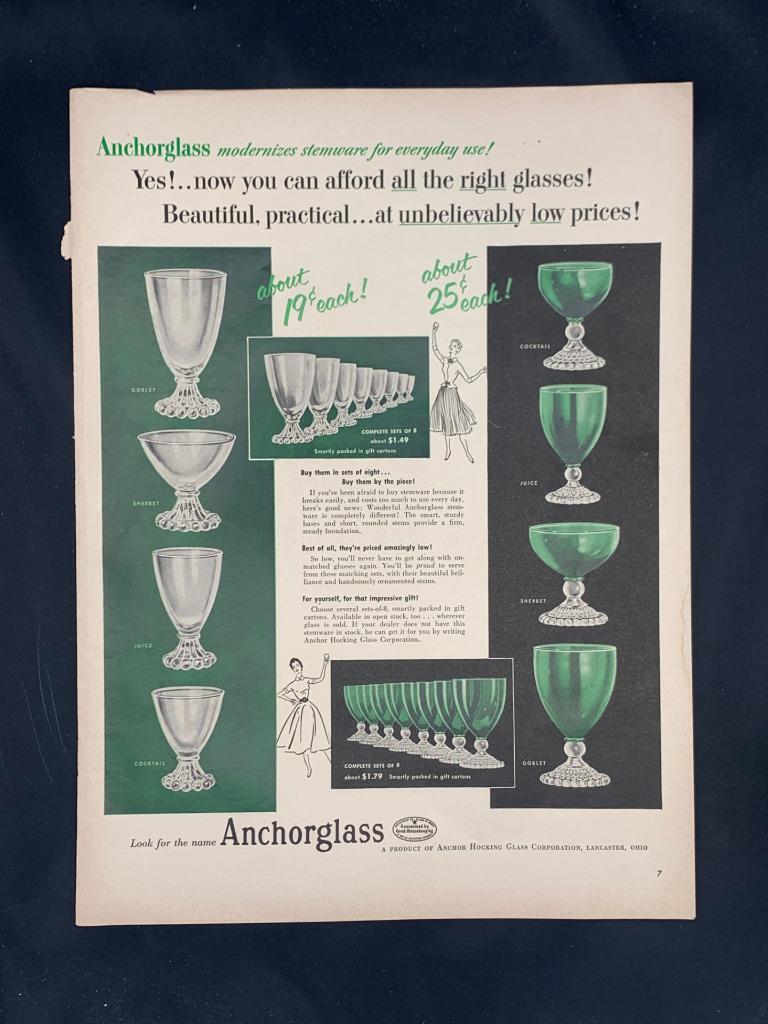 Magazine Ad* - 1954 - Anchor Hocking - Anchorglass - Green & Clear glass