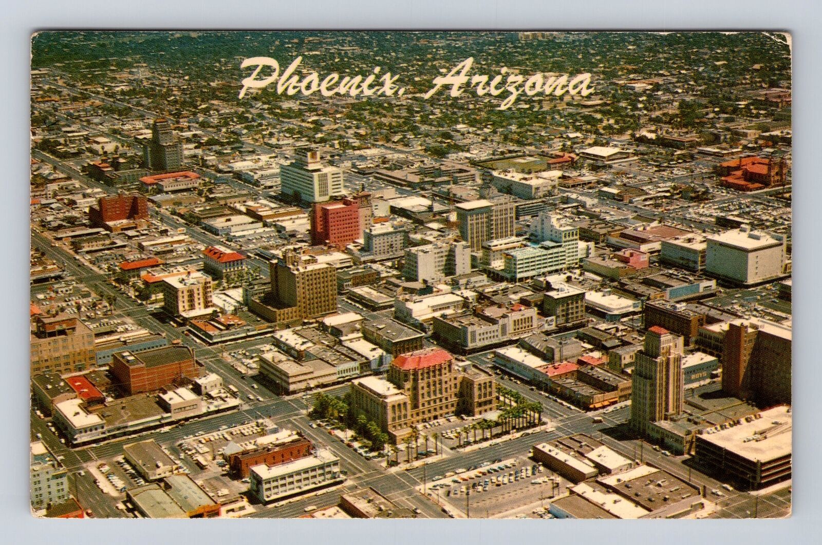 Phoenix AZ-Arizona, Aerial Panoramic View of City, Antique Vintage Postcard