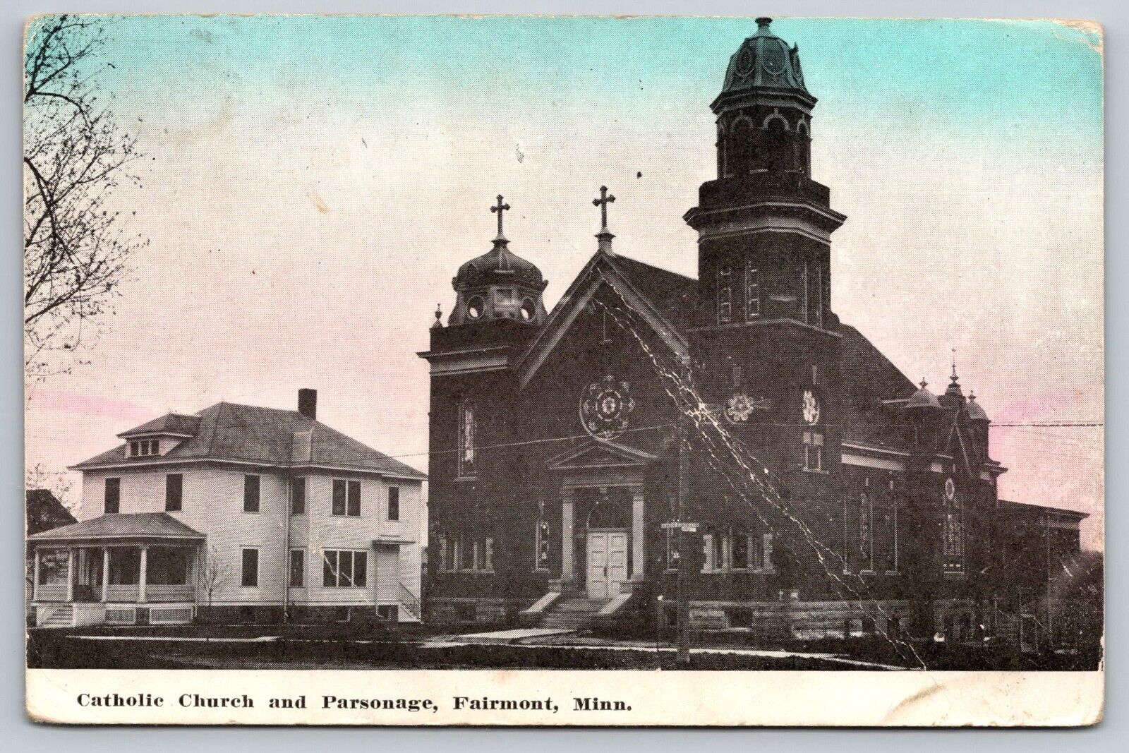 Fairmont Minnesota Catholic Church and Parsonage Posted 1911 Postcard