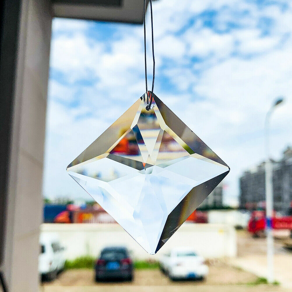 2PC Suncatcher Crystal Chandelier Glass Prism Decor 40MM Single Hole Square Bead