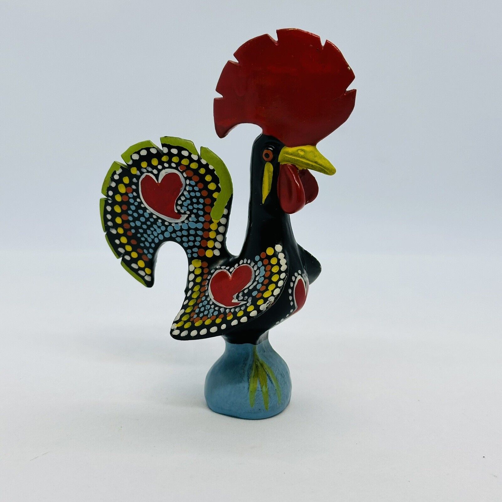 Portugal Barcelos Rooster Figurine Good Luck Hand Painted Folk Art Ceramic 4.5”