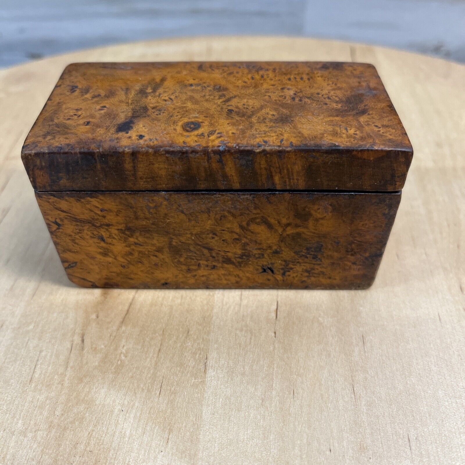 Vintage Burl Wood Small Trinket Box with Lid Plastic Lined