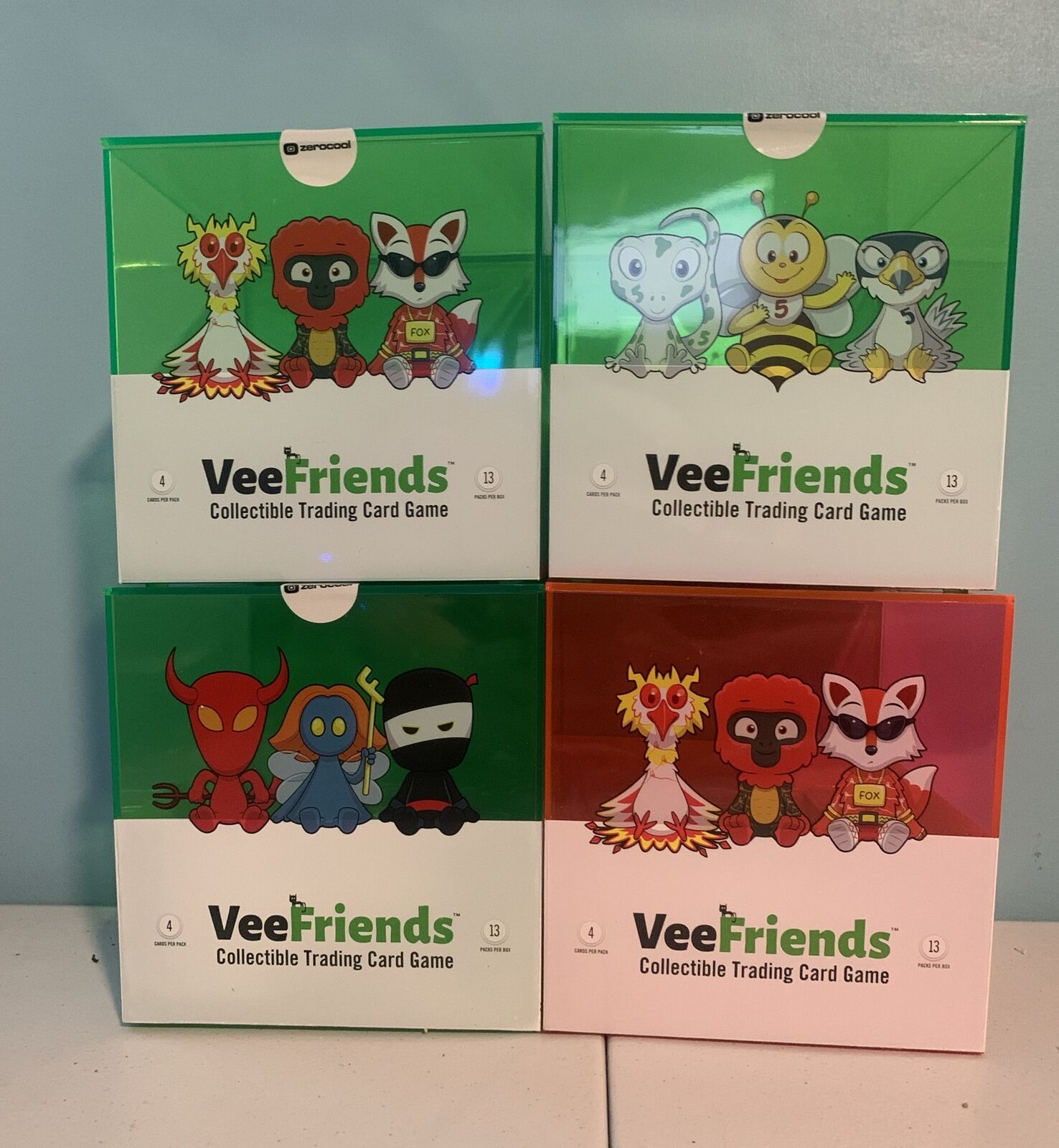 Veefriends Compete and Collect GREEN 5's EDITION PINK Debut Sealed LOT  Of 4
