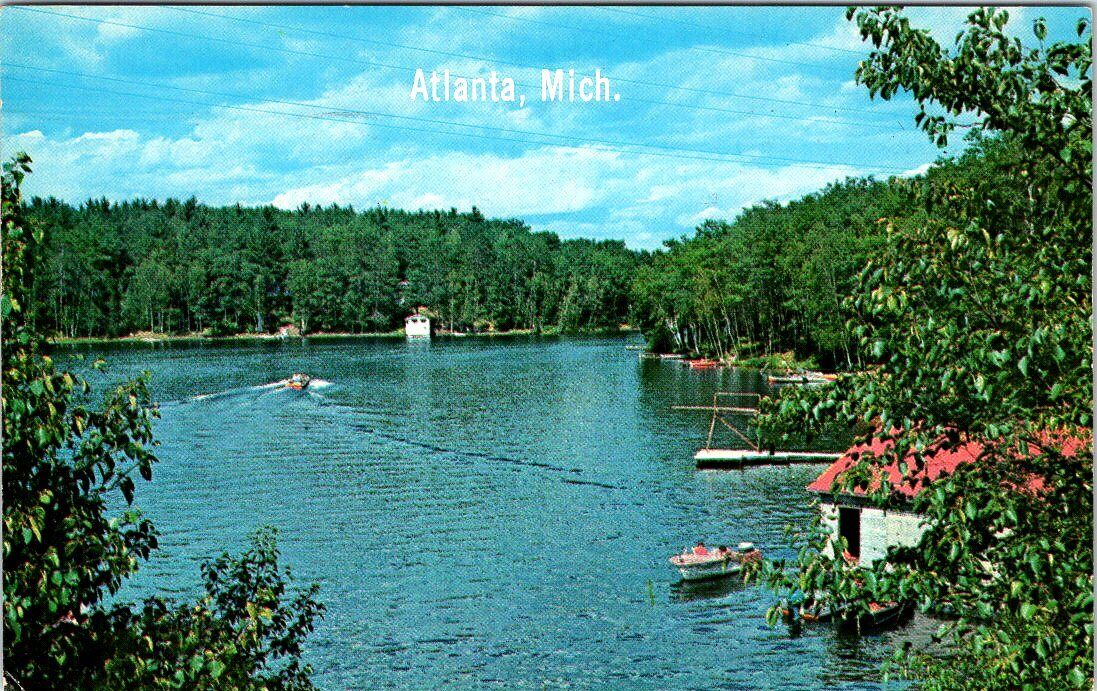1967, View at the Lake, ATLANTA, Michigan Postcard