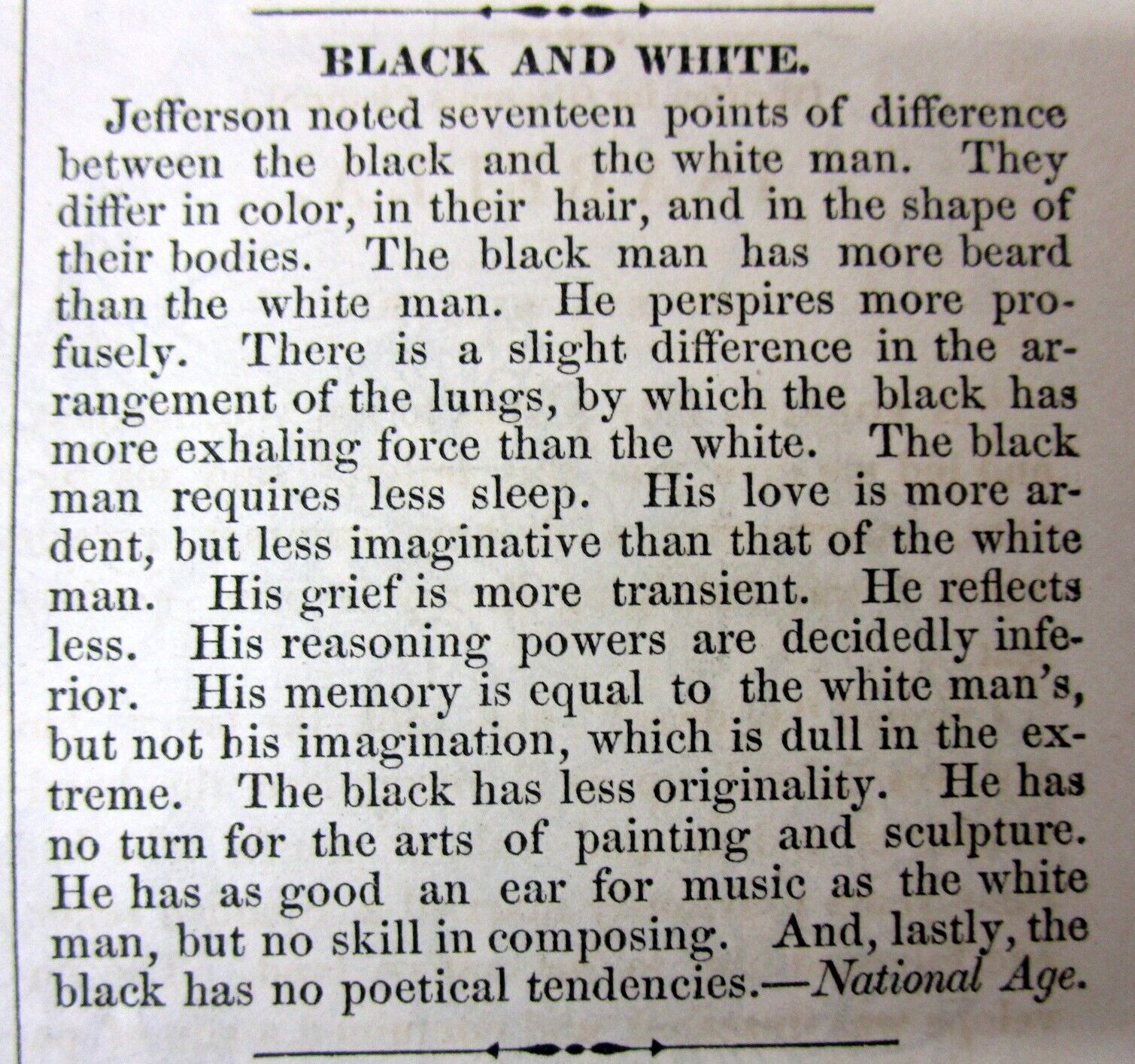 1952 newspaper w THOMAS JEFFERSON \'s NEGATIVE OPINION of NEGR0 African-Americans